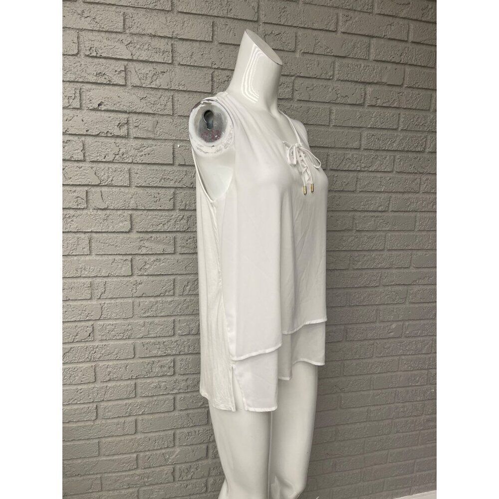 Michael Kors Women White Sleeveless Mixed Media Layered Top Size M - Picture 4 of 8